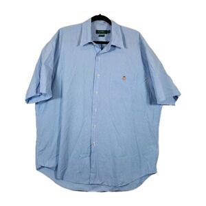 Ralph Lauren Short Sleeve‎ Vintage Button Down Checkered Polo Crest Blue Sz XL